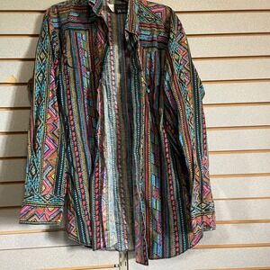 VTG Panhandle Slim Western Shirt Aztec Print Colorful Cowboy Rodeo Men 16 1/2x35